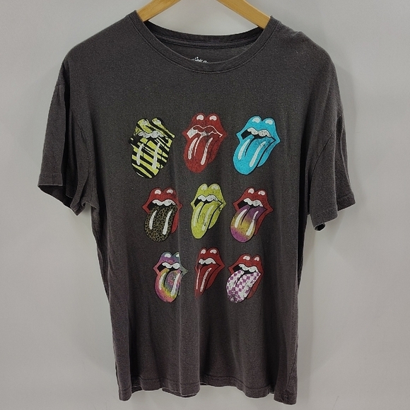 the Rolling Stones Tops - The Rollings Stones Band Cotton Tee Gray Multiple Tongues Graphic Size Large